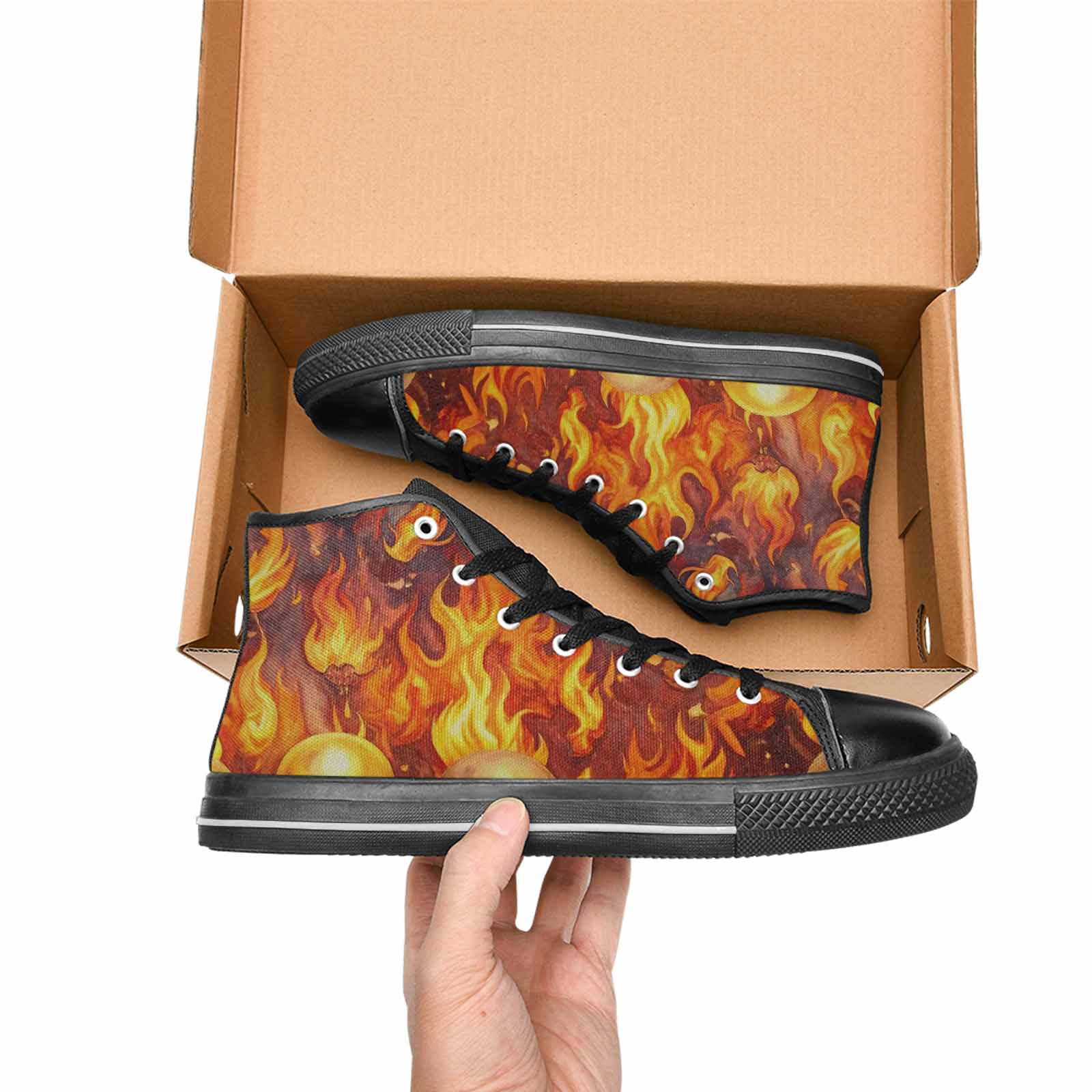 WOMEN'S Skulls - Flaming High Top Canvas Cottagecore Shoes
