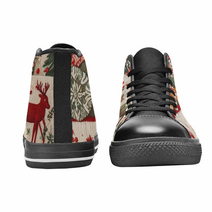 WOMEN'S Christmas Holly Snowflake High Top Canvas Vibrant Chaos Shoes
