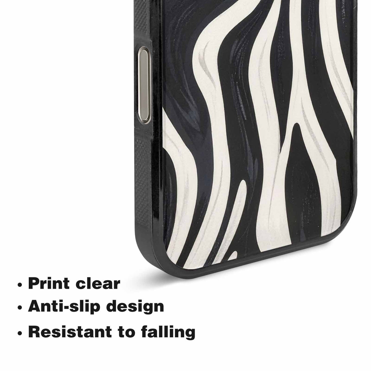 iPhone 16 Pro Case — Modern Zebra Stripe Print Crisp Black, Custom Designed Case Cover