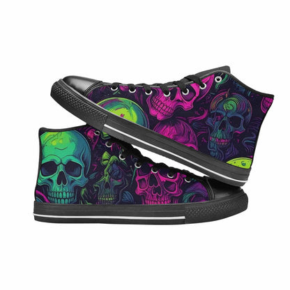 MEN'S Skulls - Neon High Top Canvas Vibrant Chaos Custom Sneakers