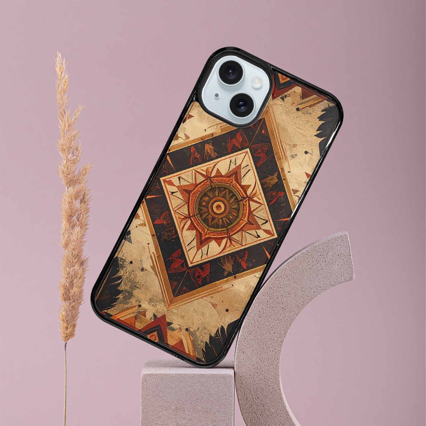 iPhone 15 Plus Case — Native American Geometric Pattern Arrows Feathers, Custom Designed Case Cover