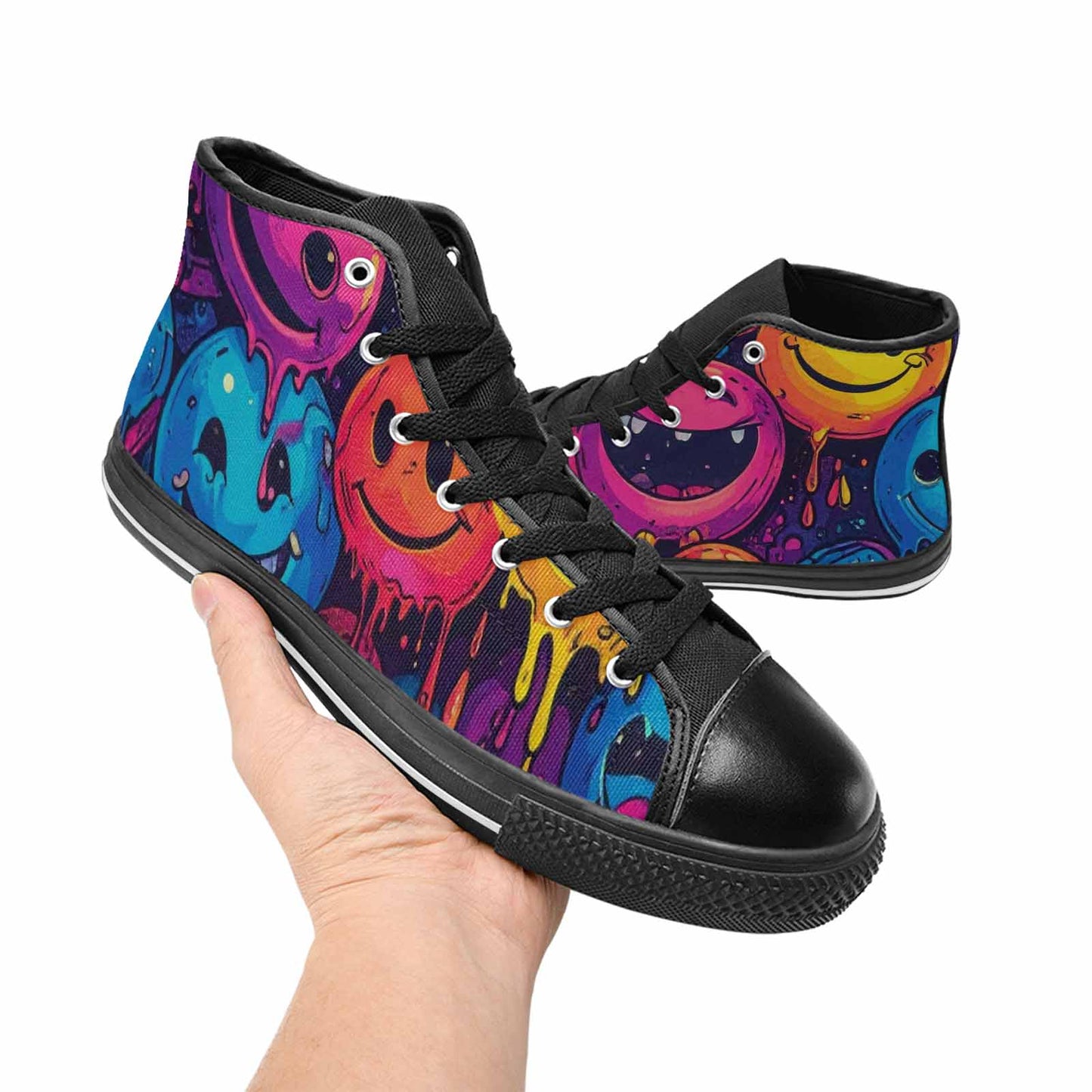 WOMEN'S Yellow Smiley Face High Top Canvas Y2K Custom Shoes