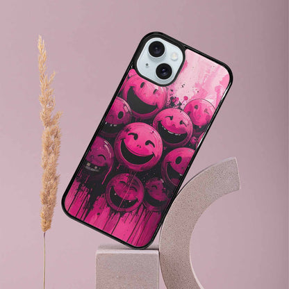iPhone 15 Plus Case — Melting Moon Smiley Black Pink Ink, Personalized Phone Case