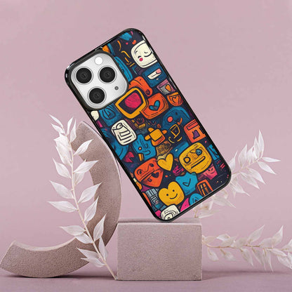 iPhone 15 Pro Max Case — Hand Drawn Icon Doodle Pattern Hundreds, Unique Phone Case Design