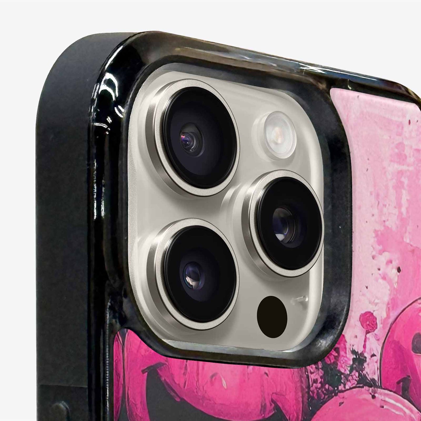 iPhone 16 Pro Max Case — Melting Moon Smiley Black Pink Ink, Customized Protective Case