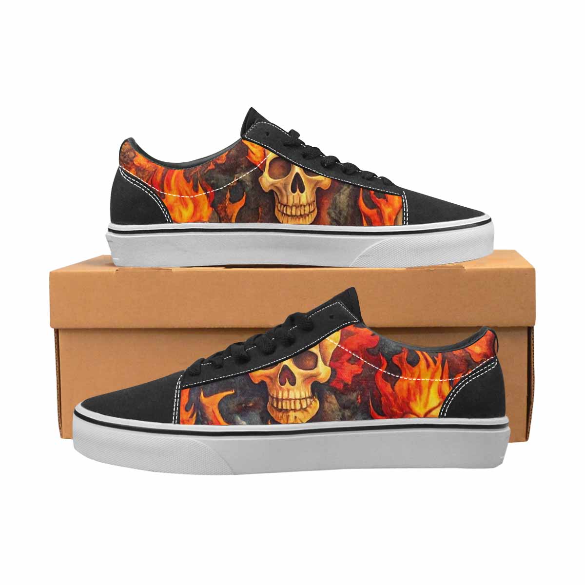 WOMEN'S Skulls - Flaming Canvas Lace-Up Dark Academia Custom Sneakers