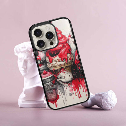 iPhone 16 Pro Case — Ice Cream Monsters Black Red Ink, Custom Phone Case