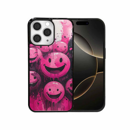 iPhone 15 Pro Max Case — Melting Moon Smiley Black Pink Ink, Custom Phone Case
