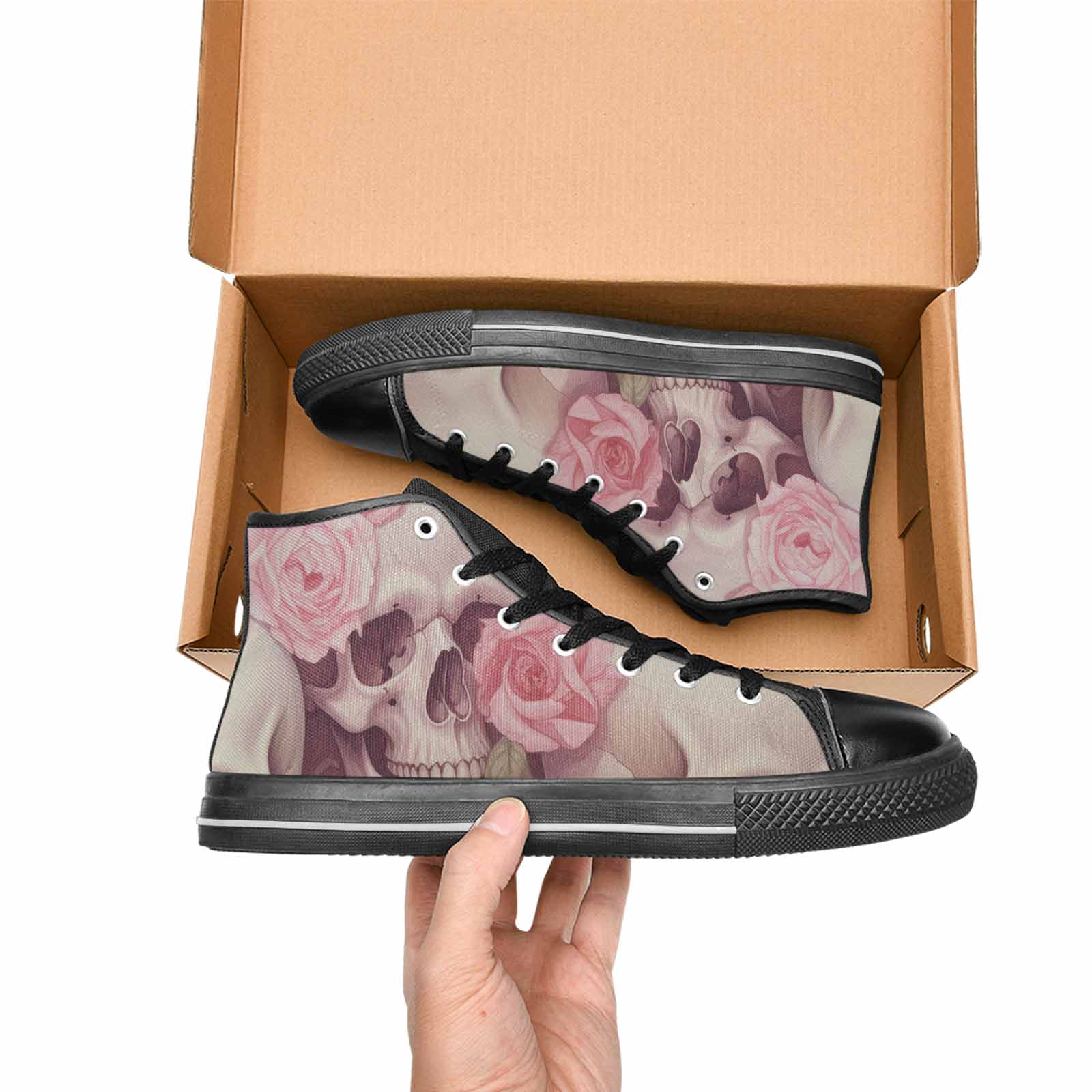 MEN'S Skulls Roses Soft Airbrush High Top Canvas Grunge Shoes