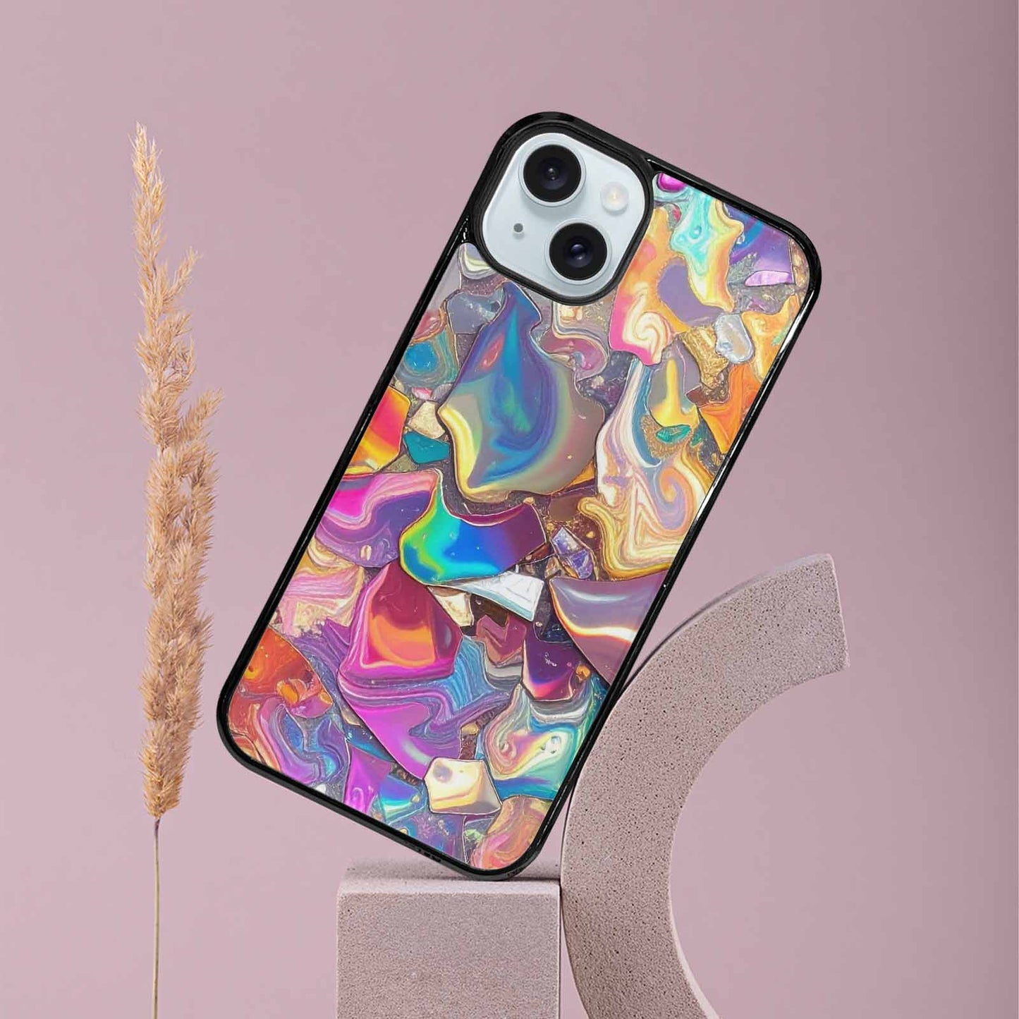 iPhone 15 Plus Case — Holographic Iridescent Shimmer Pattern Hundreds Of, Custom Designed Case Cover