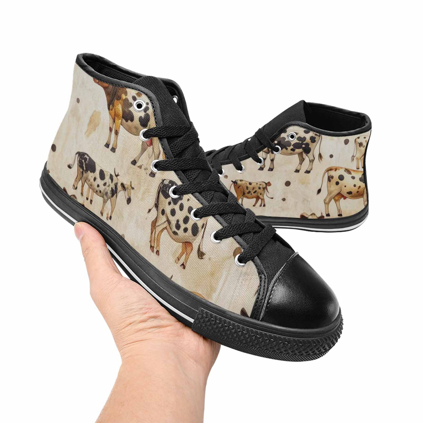 MEN'S Cow Animal Print High Top Canvas Wallpaper Art Sneakers