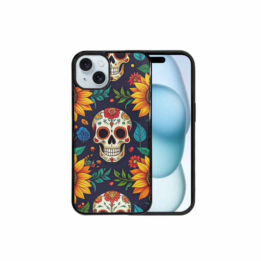 iPhone 15 Plus Case — Sunflowers Hundreds Of Skulls Art Seamless, Custom Made Phone Cover