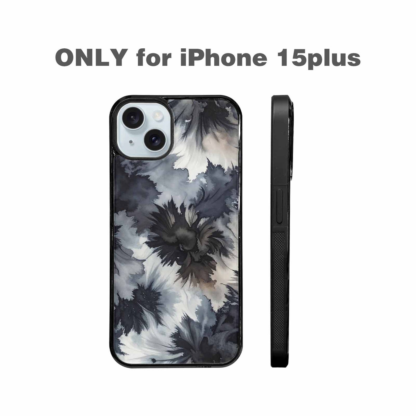 iPhone 15 Plus Case — Tie Dye Black And Gray Blended, Customized Protective Case