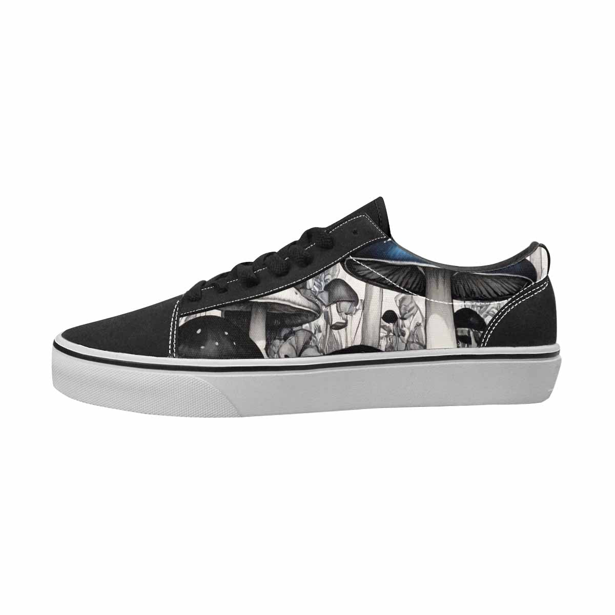 MEN'S Mushrooms Black & Blue Ink Canvas Original Design Kaleidoscope Sneakers