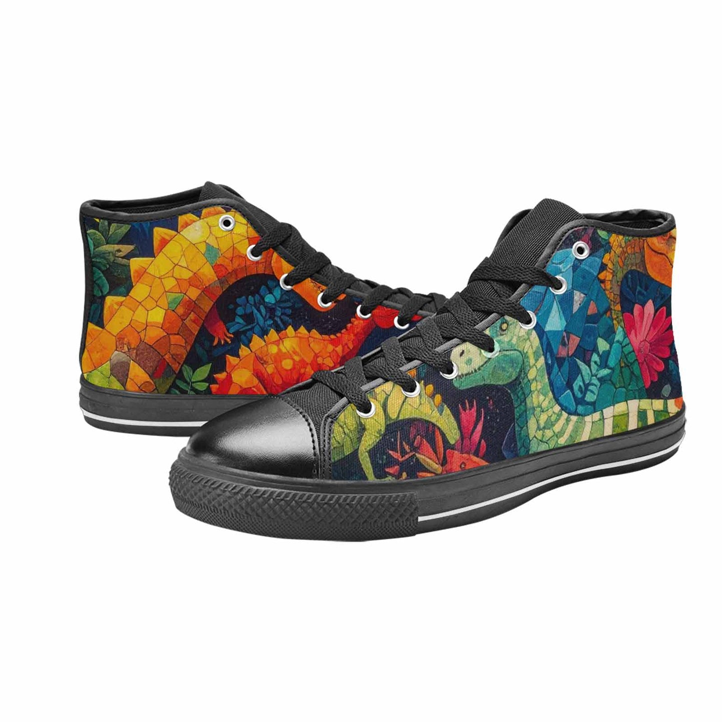 MEN'S Dinosaur Silhouette High Top Canvas Vibrant Chaos Shoes