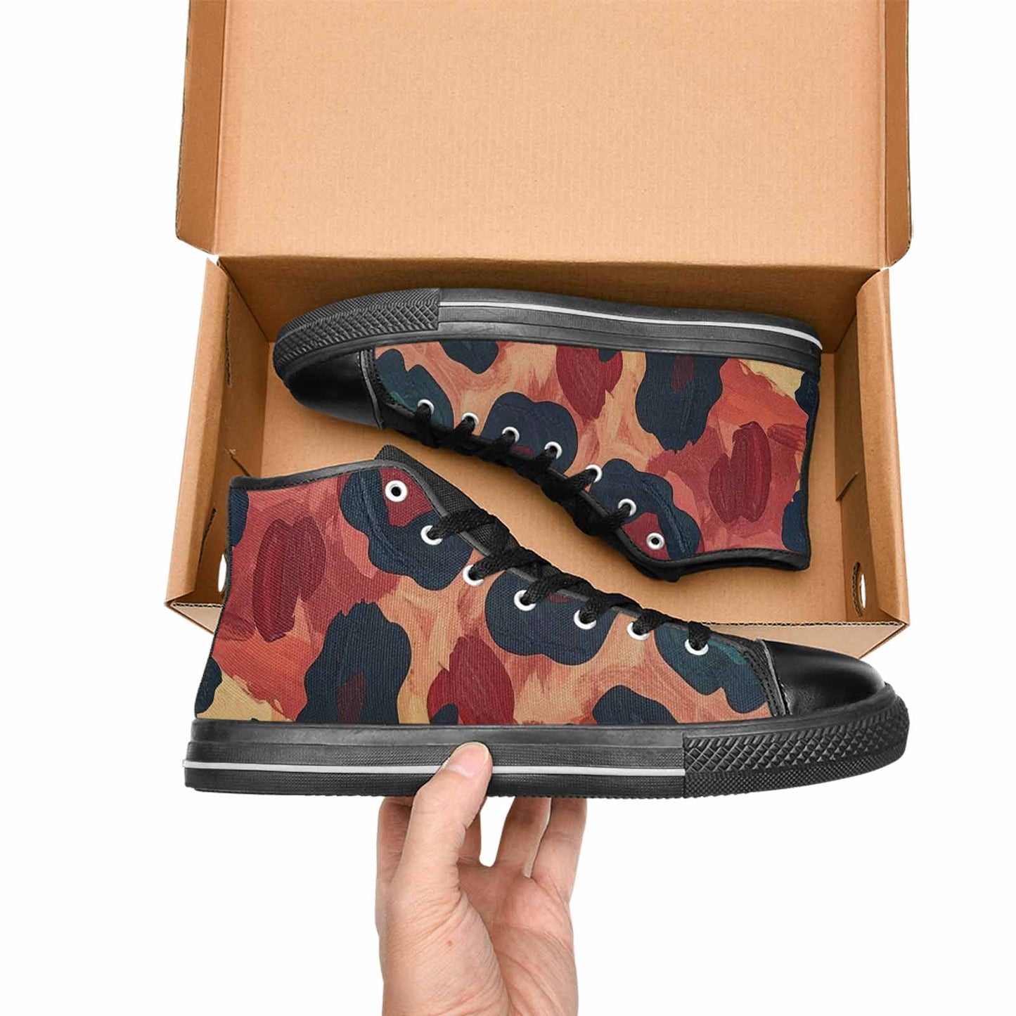 WOMEN'S Leopard Wallpaper Print High Top Canvas Wallpaper Art Sneakers