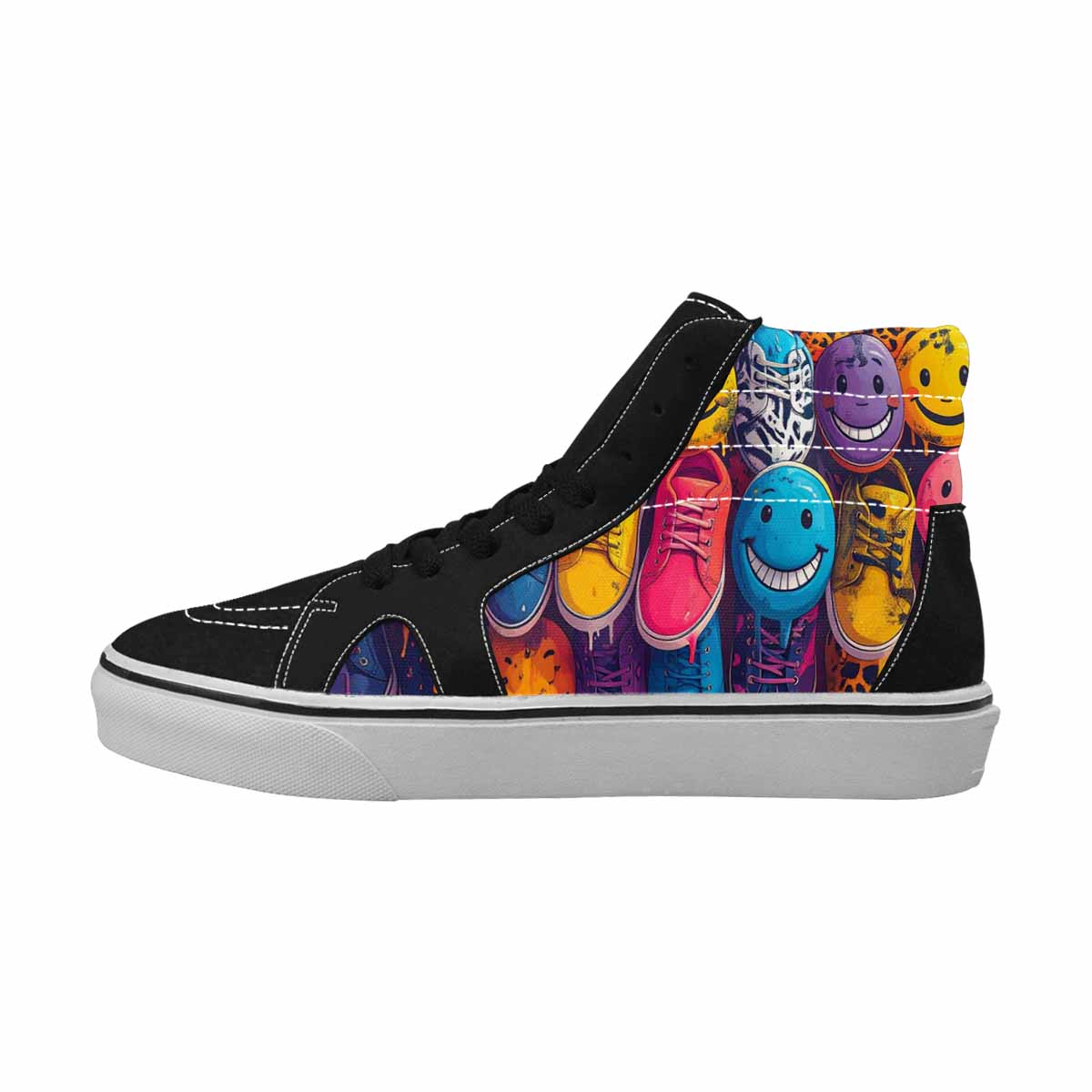MEN'S Smiley Faces High Top Canvas Surreal Custom Shoes