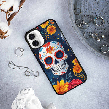 iPhone 16 Plus Case — Sunflower Skulls Print Custom, Custom Art Phone Cover