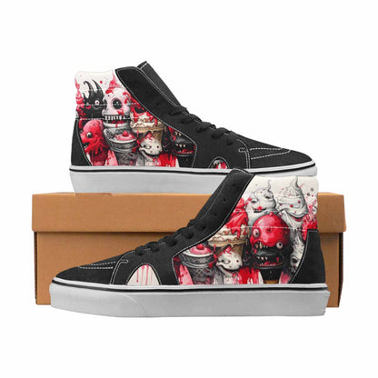 WOMEN'S Monsters Black & Red Ink High Top Canvas Custom Design Wallpaper Art Limited Edition Sneakers