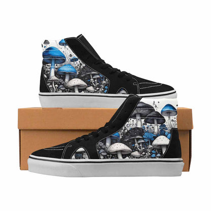 MEN'S Mushrooms Black & Blue Ink High Top Canvas Custom Design Dark Academia Custom Streetwear Shoes