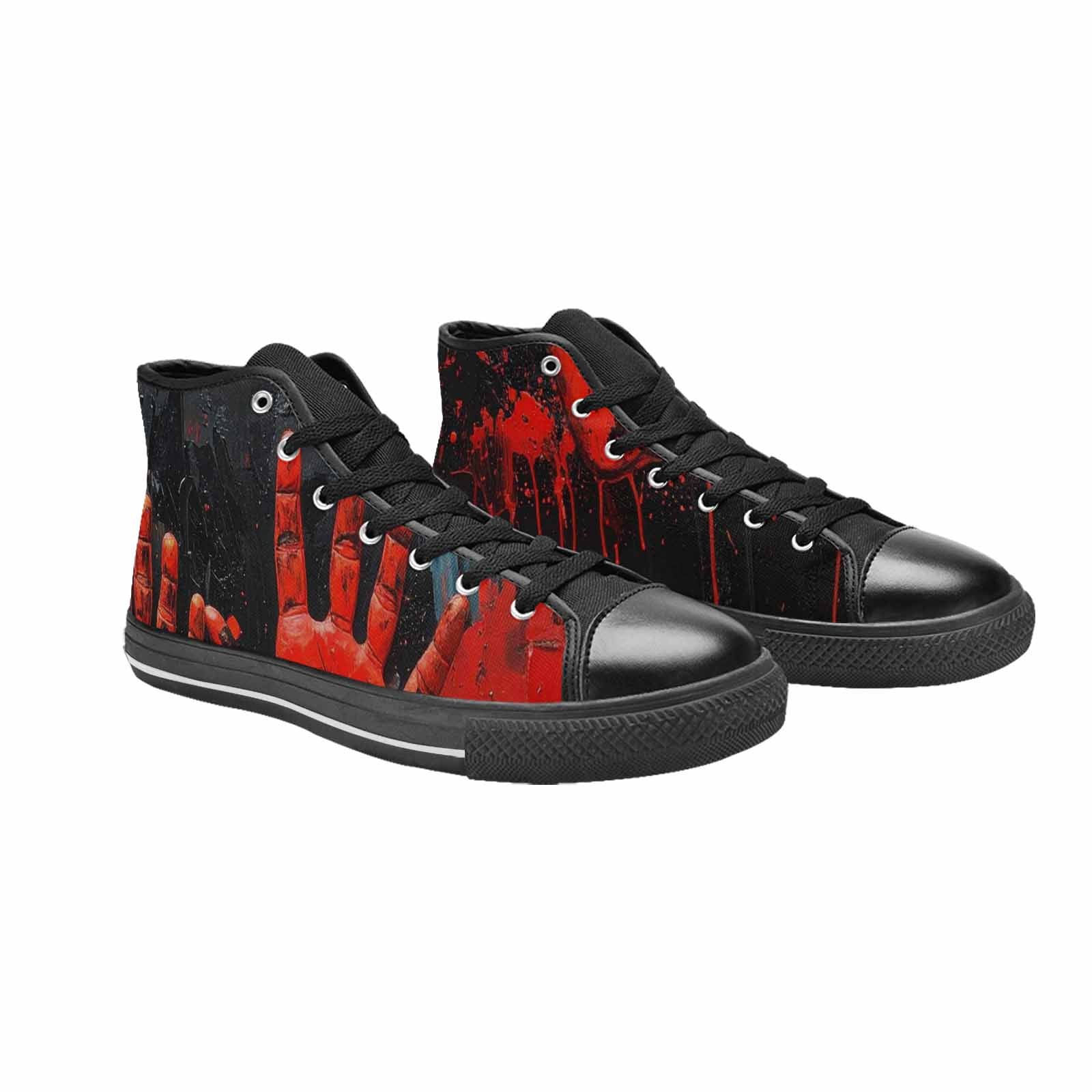 WOMEN'S Halloween Splatter Handprint High Top Canvas Vibrant Chaos Shoes
