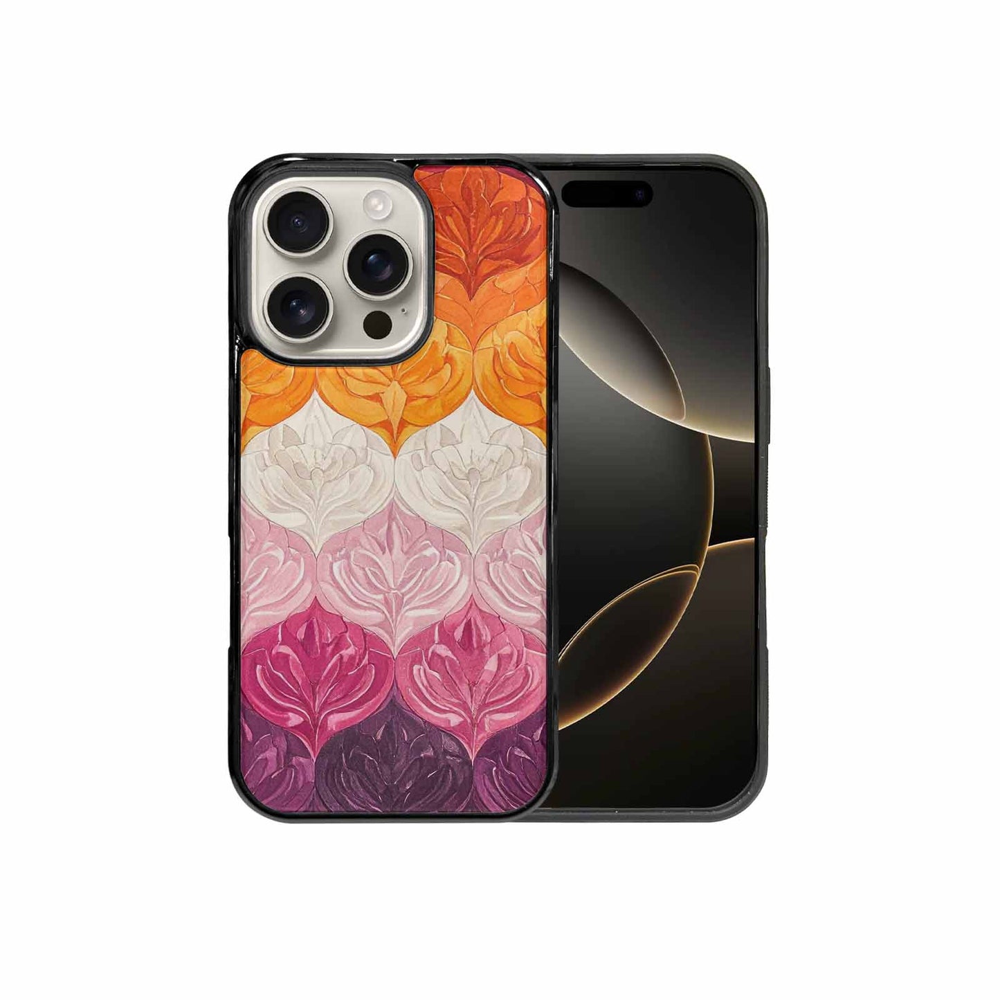 iPhone 16 Pro Case — Lesbian Flag Color Theme Small Rainbow, Original Design Phone Case