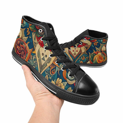 WOMEN'S Old School Tattoo High Top Canvas Surreal Sneakers
