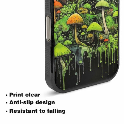 iPhone 16 Pro Max Case — Rainbow Drip Mushrooms Black Green Ink, Original Design Phone Case