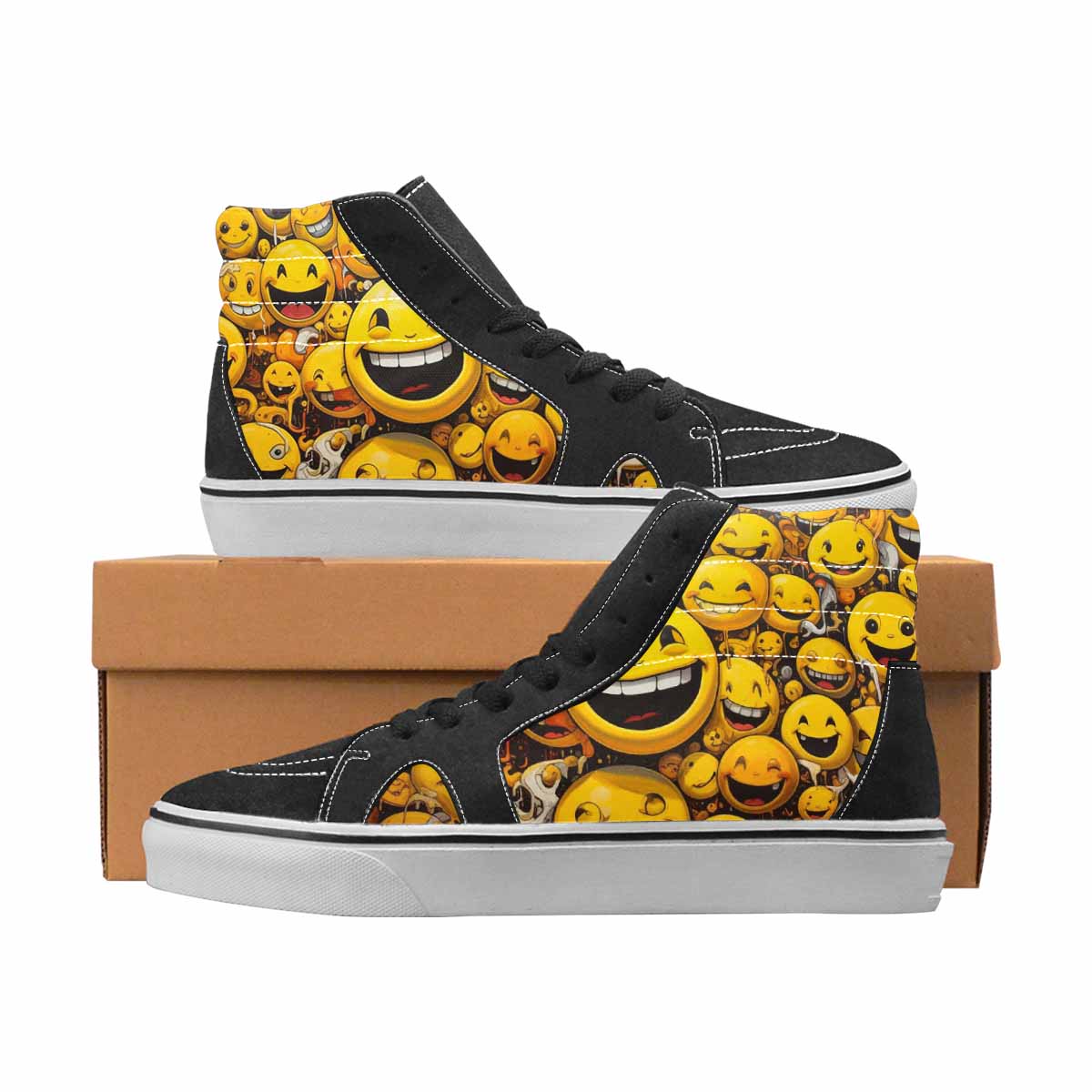 WOMEN'S Smiley Face Yellow High Top Canvas Made To Order Y2K Custom Shoes