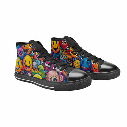 MEN'S Yellow Smiley Face High Top Canvas Neon Fantasy Sneakers