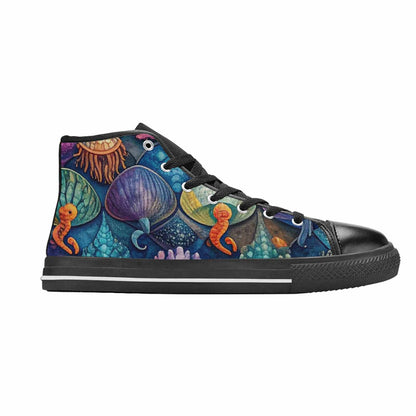 WOMEN'S Fish Scale Coral High Top Canvas Vibrant Chaos Shoes
