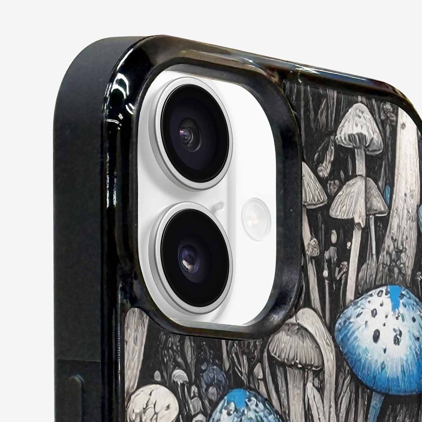 iPhone 16 Plus Case — Mushrooms General Black Blue Ink Mushrooms, Customized Protective Case