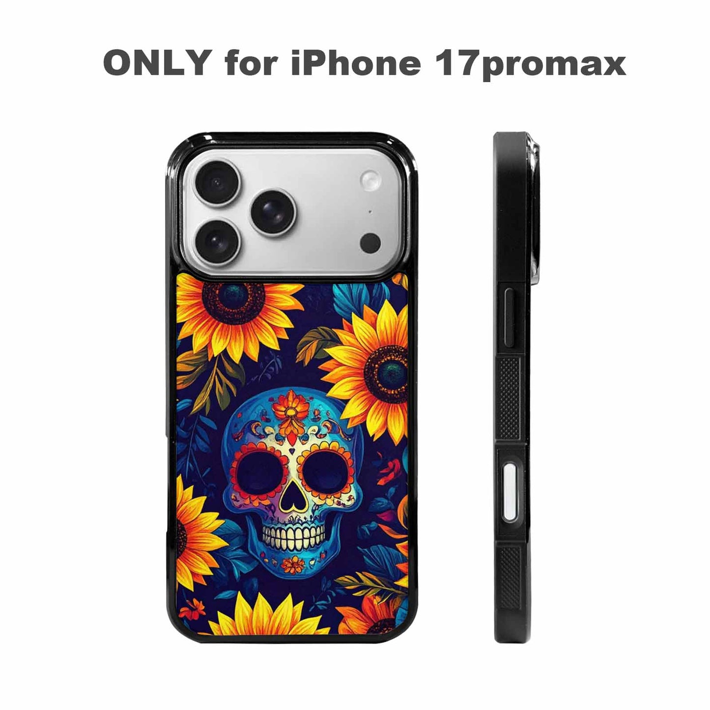 iPhone 17 Pro Max Case — Sunflowers Skulls Art Seamless Gothic Skulls, Custom Art Phone Cover