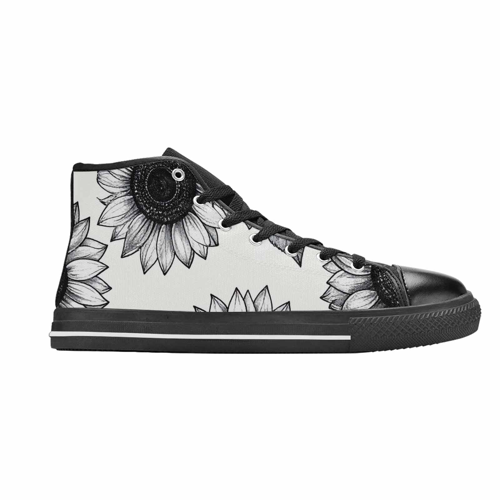 MEN'S Minimalist Line Art Sunflower High Top Canvas Cottagecore Shoes