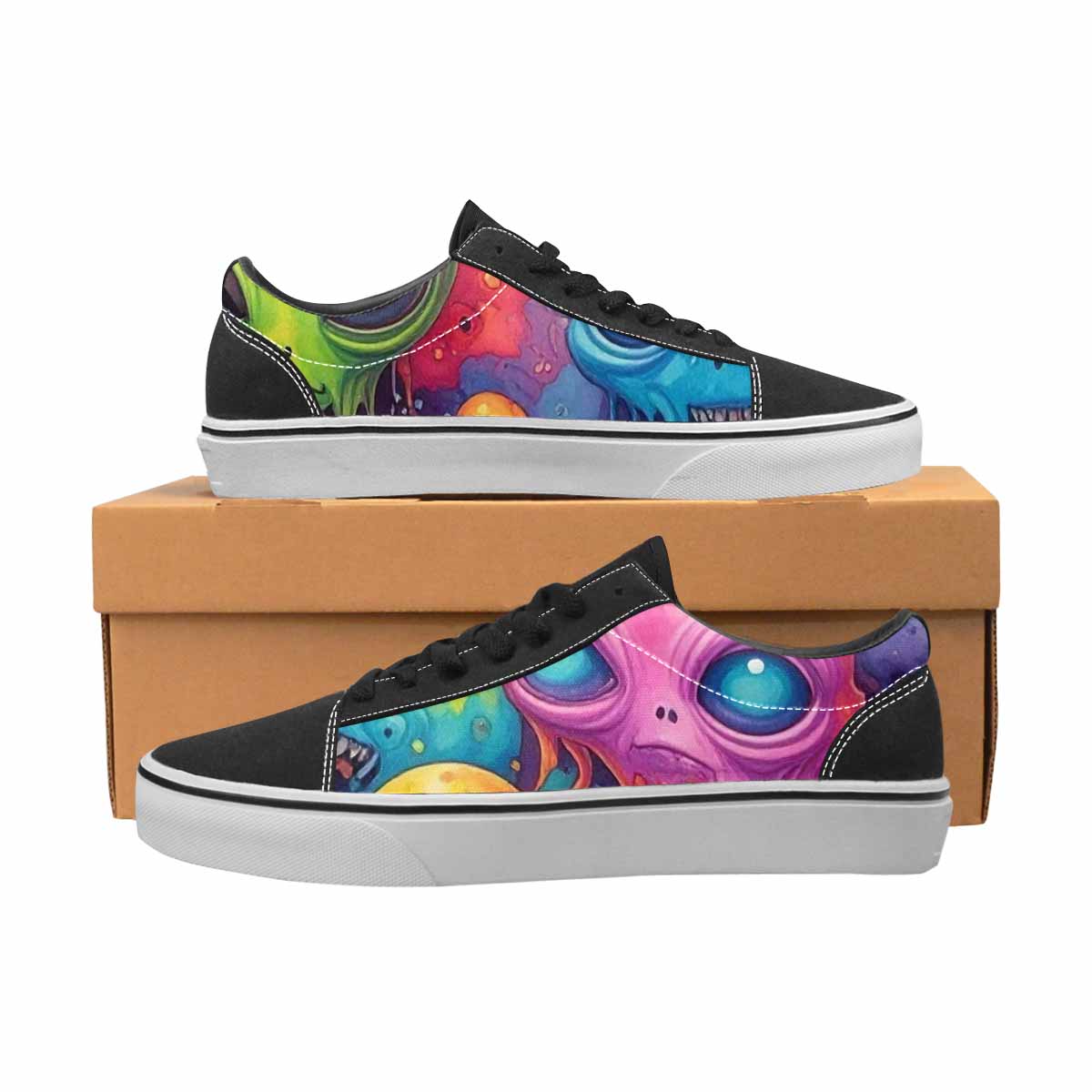 WOMEN'S Aliens  Tie Dye Lace-Up Canvas Neon Fantasy Custom Shoes