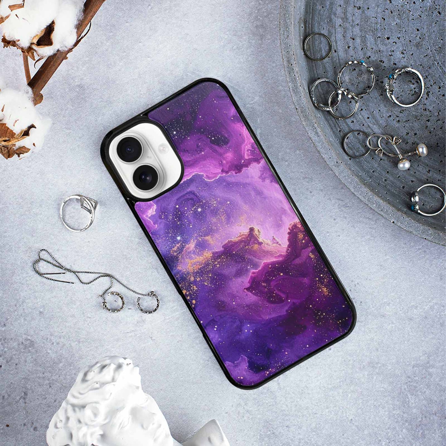 iPhone 16 Plus Case — Purple Color Tones Nebula Texture With, Custom Phone Case
