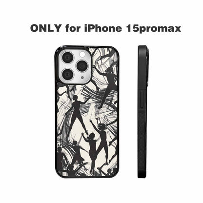 iPhone 15 Pro Max Case — Bold Dancing Figure Line Art Pattern, Custom Designed Case Cover