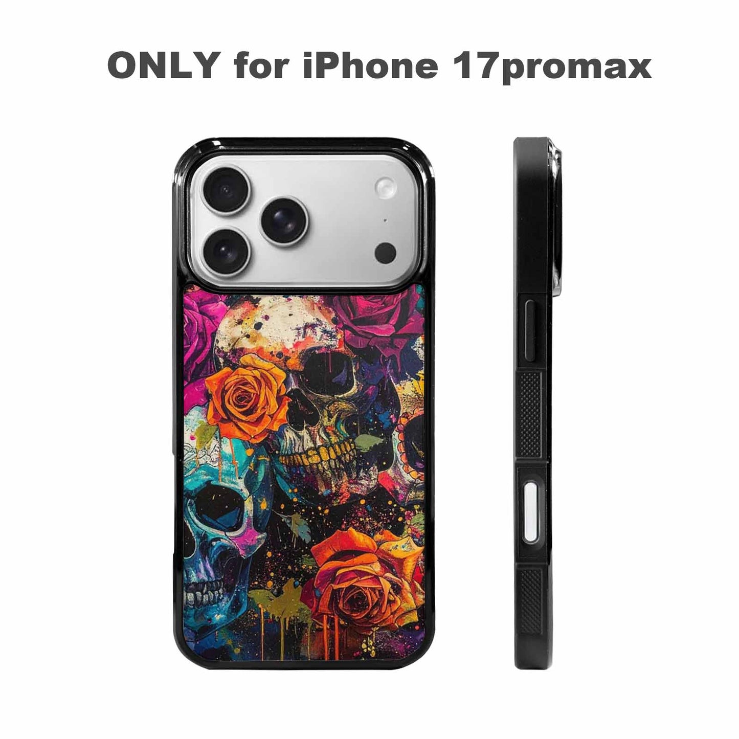iPhone 17 Pro Max Case — Skulls Roses Acid Wash Custom Gothic, Custom Print Case Cover