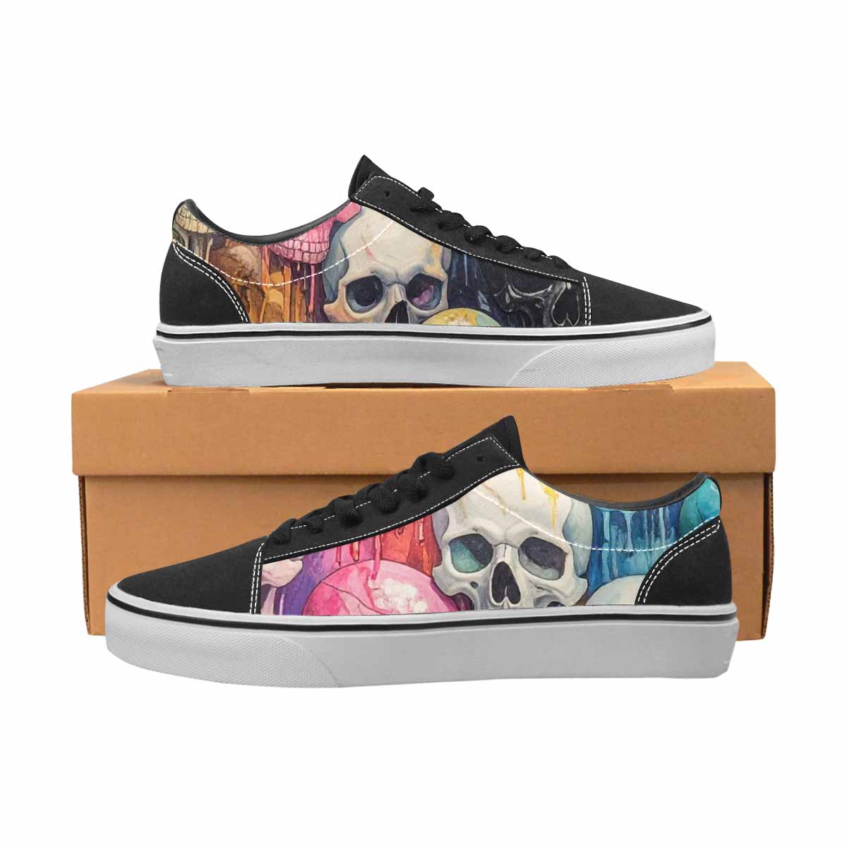 WOMEN'S Skulls  Marble Skulls Lace-Up Canvas Y2K Custom Shoes