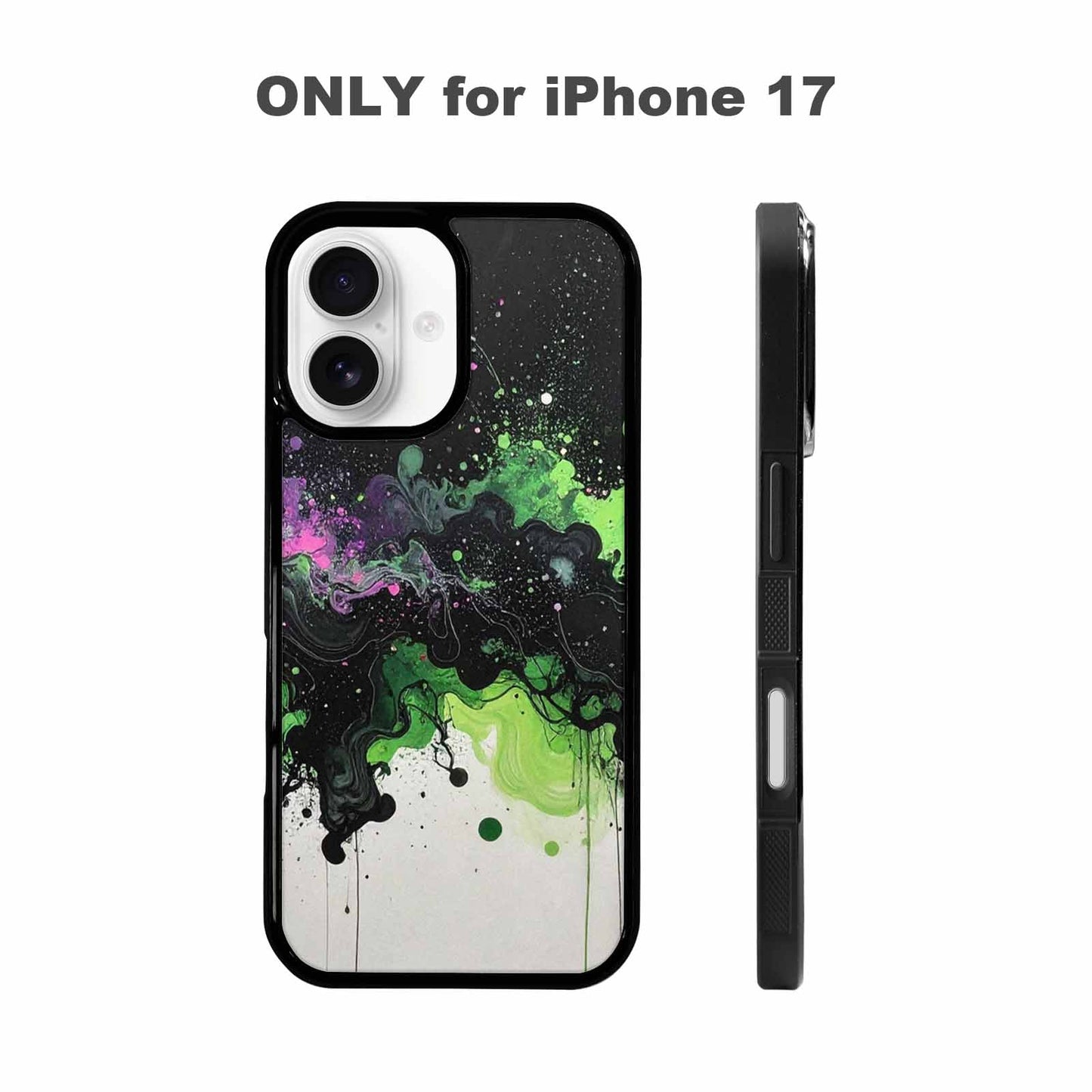 iPhone 17 Case — Black &amp; Green Ink Galaxy Space, Customized Protective Case