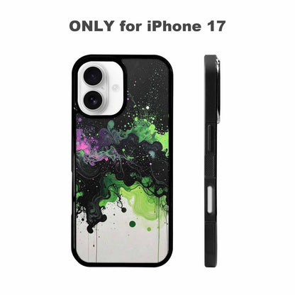 iPhone 17 Case — Black &amp; Green Ink Galaxy Space, Customized Protective Case
