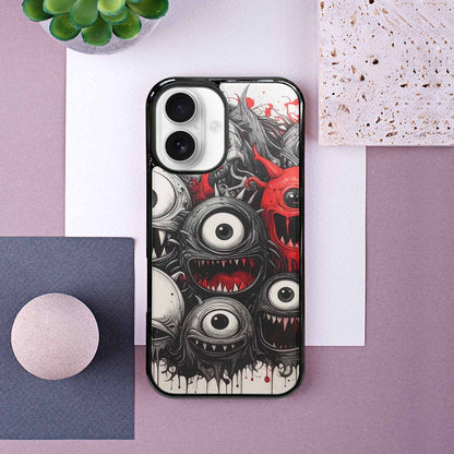 iPhone 16 Case — Multi Eye Monster Black Red Ink, Original Design Phone Case