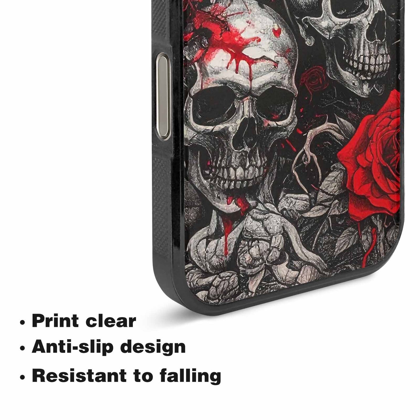 iPhone 16 Pro Case — Skull And Roses Black Red Ink, Custom Made Phone Cover