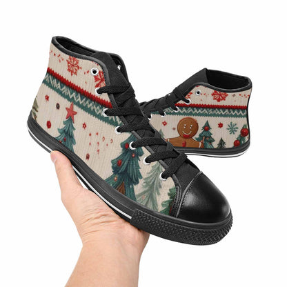 WOMEN'S Christmas Holly Snowflake High Top Canvas Grunge Sneakers