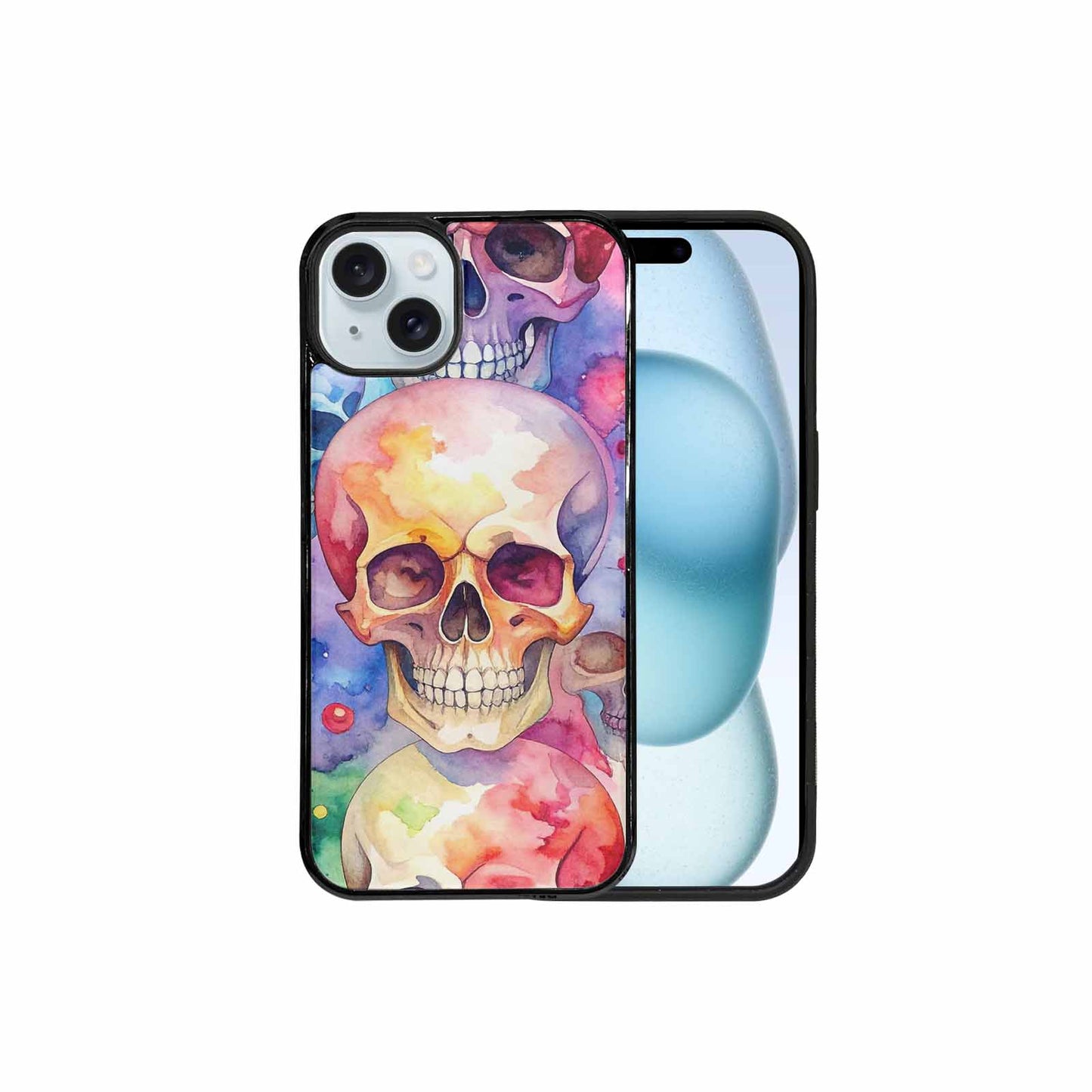 iPhone 15 Plus Case — Kulls Watercolor Skulls Small Skull Pattern, Customized Protective Case
