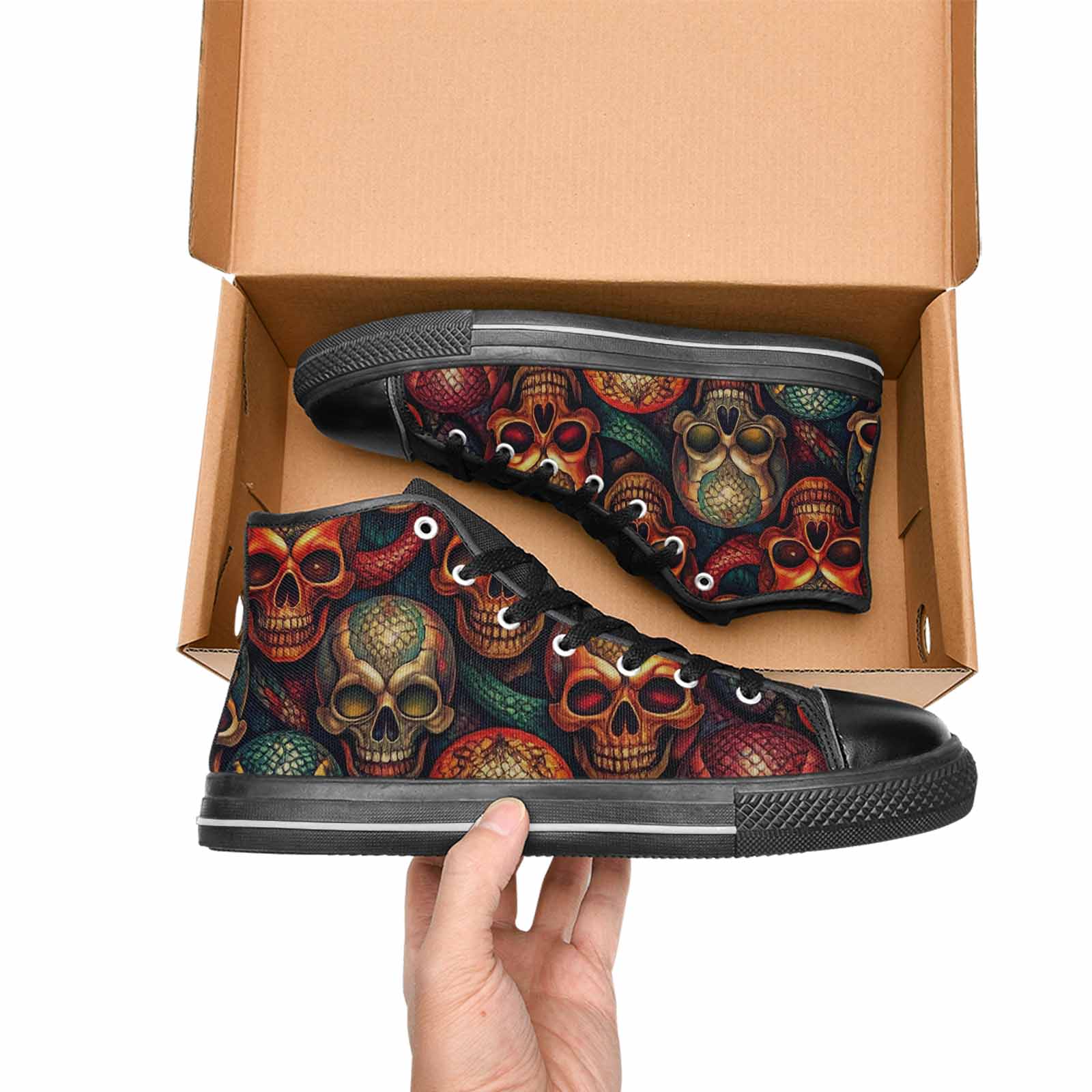 WOMEN'S Snake Skulls Print High Top Canvas Neon Fantasy Sneakers