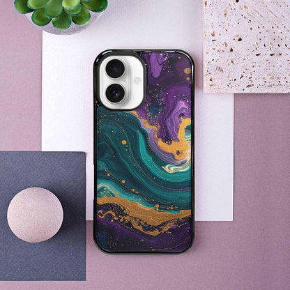iPhone 16 Case — Marbled Swirl Texture Blended With Galaxy, Original Design Phone Case