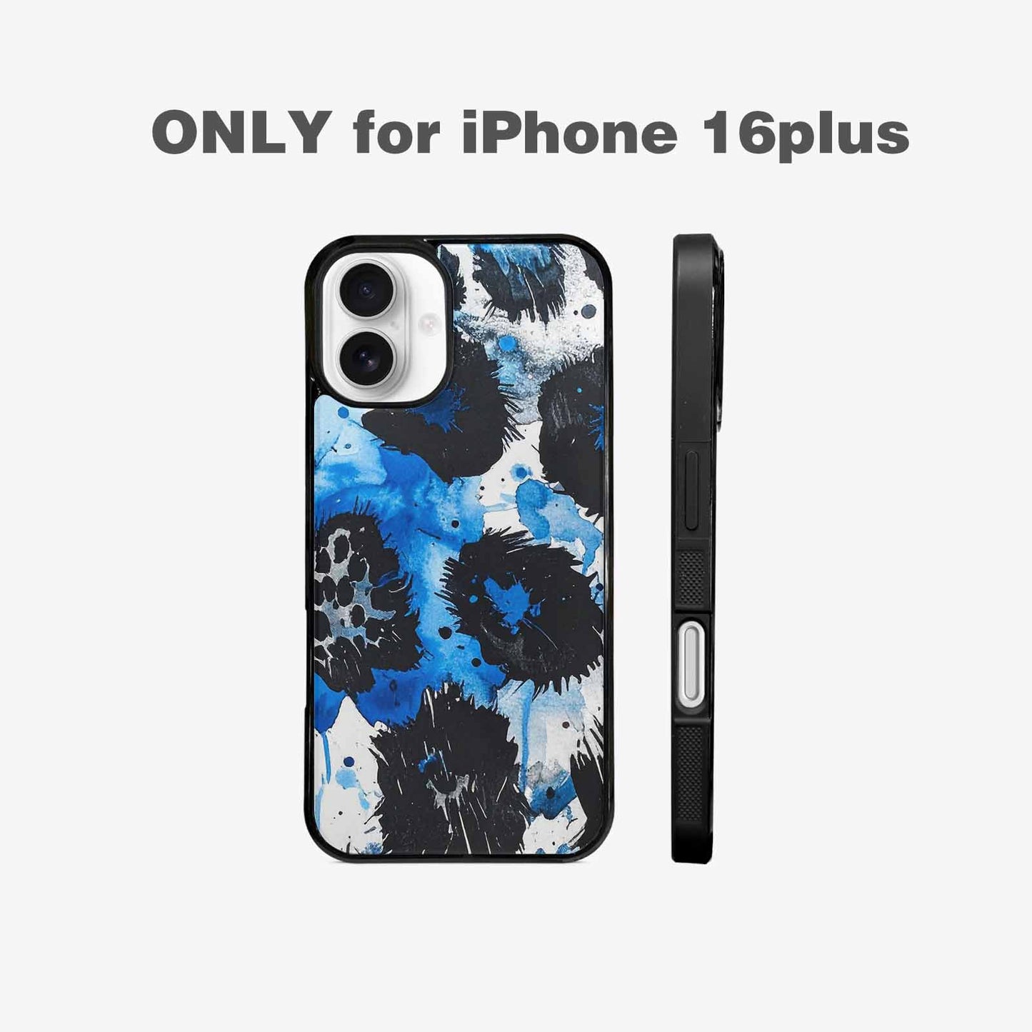 iPhone 16 Plus Case — Animal Print Black Blue Ink Animal, Customized Protective Case