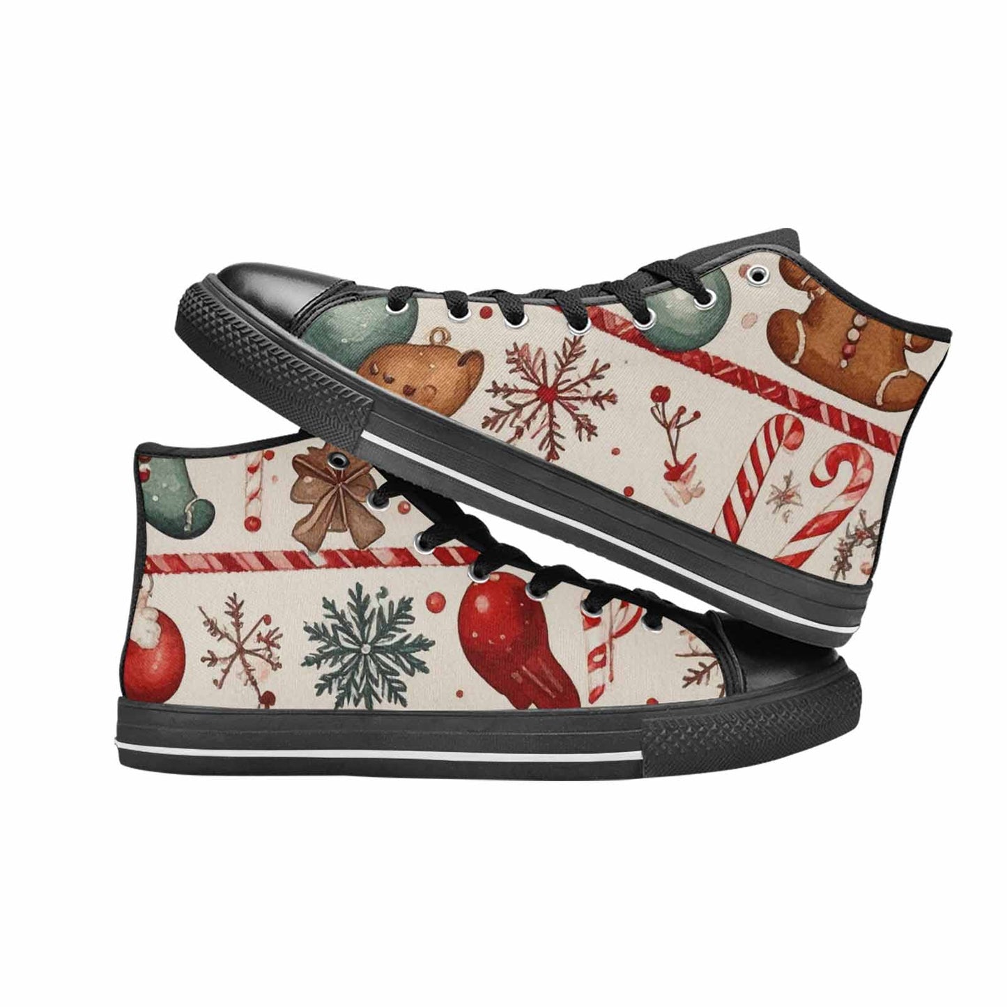 MEN'S Christmas Holly Snowflake High Top Canvas Vibrant Chaos Shoes