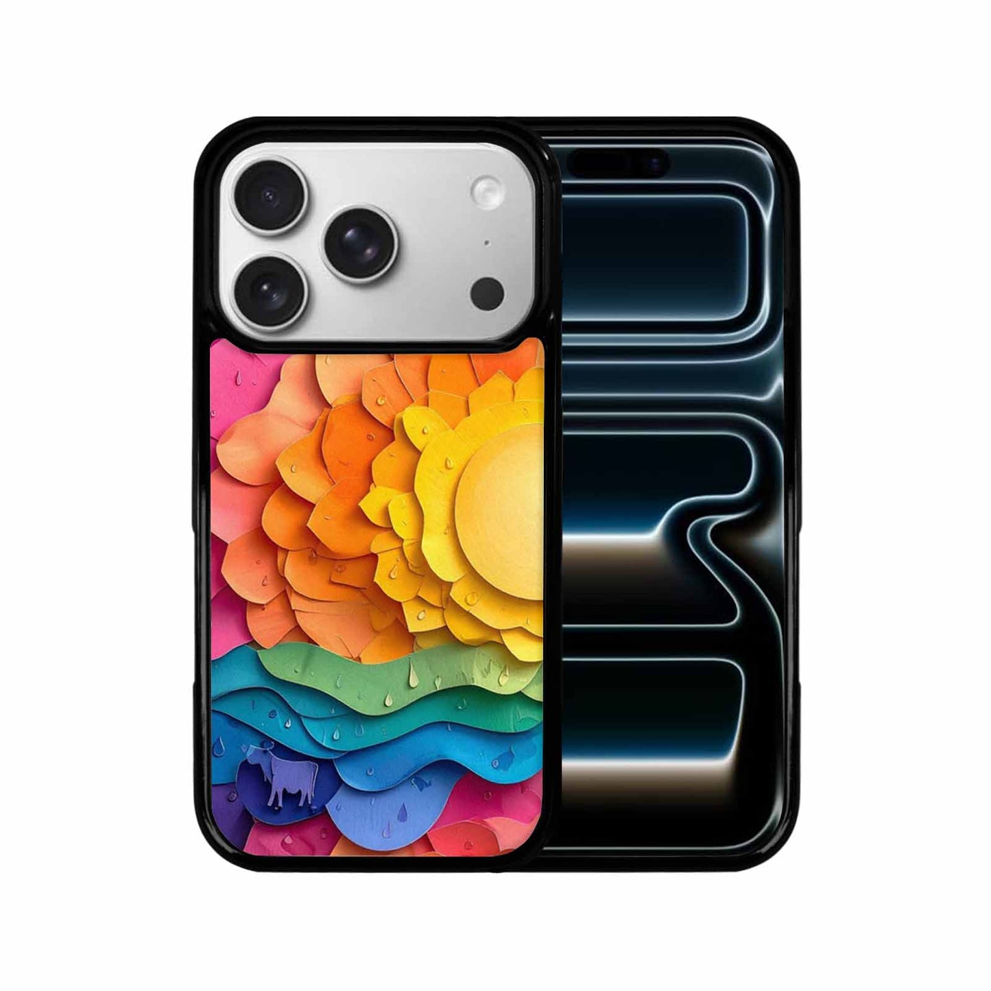 iPhone 17 Pro Case — Iridescent Cow Print Sun Original Art, Original Design Phone Case